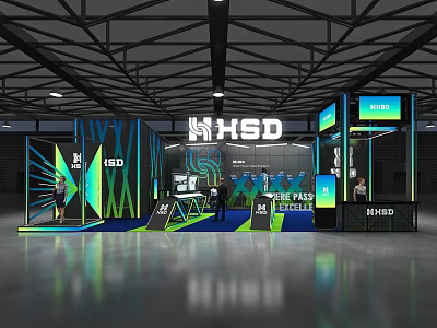 NHSD Modern Exhibition Booth With Vibrant Screens Lighting And Branded Design 3d model