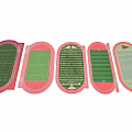 Multiple Football Fields With Different Green Turf Layouts And Red Borders Top View