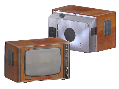 Vintage Televisions Front Screen And Wooden Case With Internal Components 3d model