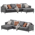 Light Gray Fabric Sectional Sofa With Multiple Cushions And Cozy Throw Blanket 3d model