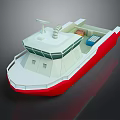 Wooden Boat With White And Red Hull Featuring Cabin Chimney And Antenna Design