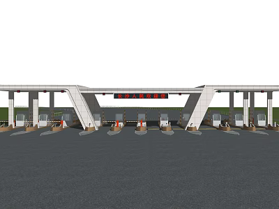Modern Highway Toll Plaza With Multiple Booths And Traffic Entry Lanes 3d model