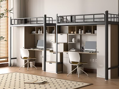 Modern Bunk Bed With Desk Storage And Chair For Bedroom Study Space 3d model