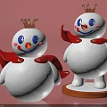 Cute Snowman Sculpture With Golden Crown Red Cape Pink Cheeks And Wooden Base
