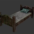 Elegant Brown Wooden Bed Frame With Carved Headboard Gray Mattress And Pillow