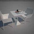 Modern Minimalist Dining Table Set With White Square Table And Two Chairs 3d model