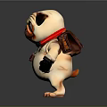 Pug 3D Model With Anthropomorphic Design Red Collar Harness And Black Gloves On Paws