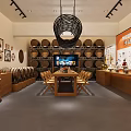 Elegant Wine Cellar Interior With Wooden Racks Barrels Bar Counter And Sofa