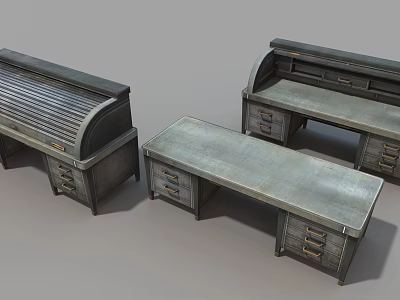 Industrial Metal Office Desks With Drawers And Vintage Design Set Of Three 3d model