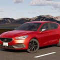 Red Sporty Compact Car Driving On Scenic Mountain Road With Clear Sky