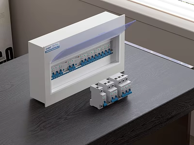 White Electrical Switch Panel Box With Multiple Blue Connector Switches And Small Components On Desktop 3d model