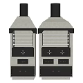 Classic Vintage Double Stoves Design With Chimney Drawers And Control Panels