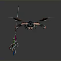 Fantasy Woman Character With Elaborate Wings Green Blue Outfit And Decorative Weapon