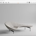 Modern Brown Leather And White Fabric Chaise Lounge With Curved Design And Metal Legs