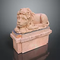 Detailed Reclining Stone Lion Statue on Ornate Pedestal with Sandstone Texture