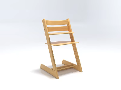 Natural Wooden Children's Chair With Sturdy Frame And Step Design For Kids 3d model