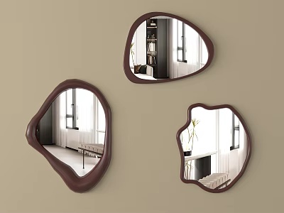 Three Irregular Shaped Mirrors Wall Mounted With Interior Room View Reflection For Home Decor 3d model