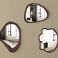 Three Irregular Shaped Mirrors Wall Mounted With Interior Room View Reflection For Home Decor