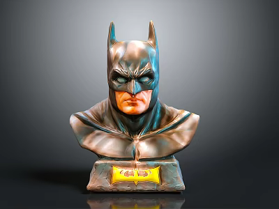 Batman Bust Sculpture With Mask Bat Ears And Yellow Logo On Base 3d model