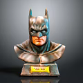 Batman Bust Sculpture With Mask Bat Ears And Yellow Logo On Base