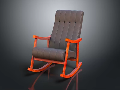 Modern Rocking Chair With Wooden Frame And Gray Stitched Cushion 3d model