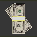 Decorative Ornament Set Featuring Stacked Dollar Bills Bound With Yellow Tape On Black Reflective Background
