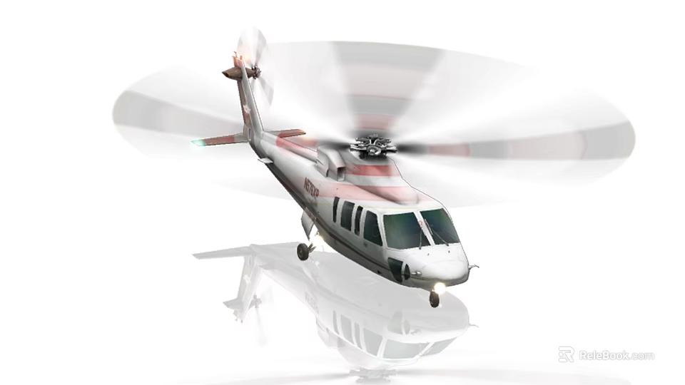 White Helicopter In Isolated Background With Rotating Rotors And Reflection 3d model 
