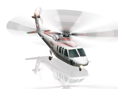 White Helicopter In Isolated Background With Rotating Rotors And Reflection 3d model