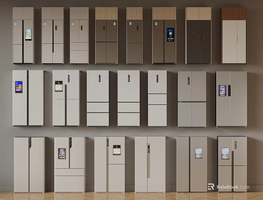 Various Modern Refrigerator Models With Different Designs And Colors On 3d model 