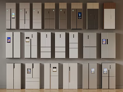 Various Modern Refrigerator Models With Different Designs And Colors On 3d model
