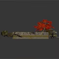 Ancient Architectural Model With City Walls Watchtower Courtyard And Red Tree