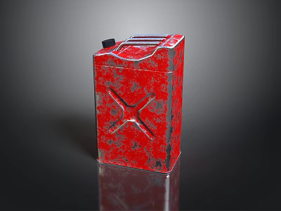 Rusty Red Square Jerry Can With Cross Pattern And Metallic Surface 3d model