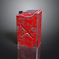Rusty Red Square Jerry Can With Cross Pattern And Metallic Surface