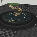 Outdoor Water Fountain With Bronze Sculpture Tree Surroundings And Patterned Paving
