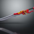 Red Decorative Sword With Yellow Accents Black Handle And Silver Blade 3d model