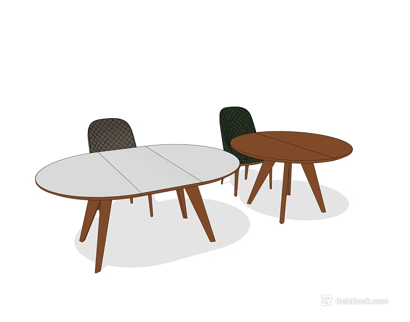White And Brown Oval Dining Table Set With Dark Mesh Back Chairs 3d model