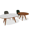 White And Brown Oval Dining Table Set With Dark Mesh Back Chairs 3d model