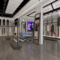 Modern Clothing Store Interior With Display Racks Sofa Digital Screen And Wooden Floor