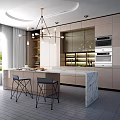 Modern Kitchen Interior Design With Marble Island Counter Cabinets And Appliances