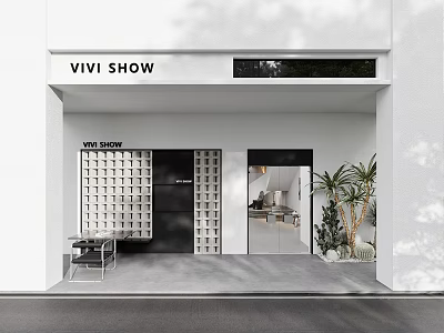 VIVI SHOW Clothing Store Modern White Building Exterior With Entrance Plants And Display Design 3d model