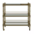 Three Tier Brass Frame Glass Shelves Rolling Storage Shelf Cart with Wheels