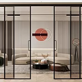 Modern Sliding Glass Doors With Black Frames And Circular Decorative Patterns 3d model