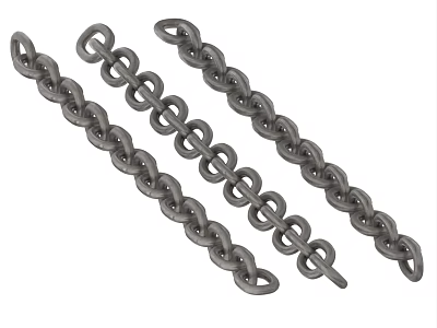 Three Metal Chains With Different Link Patterns And Various Lengths 3d model