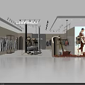 Modern Clothing Store Interior With Clothes Racks Model Poster And Floor Decor Elements 3d model
