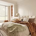 Elegant Bedroom Interior With Soft Bedding Bookshelves Dressing Table And Round Rug