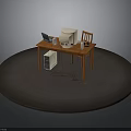 Wooden Home Office Furniture Desk With Chair Laptop And Monitor Setup