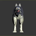 Animated 3D Wolf Character With Blue Gray White Fur And Yellow Eyes Standing Pose
