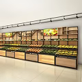 Wooden Fruit Display Shelves With Multiple Layers And Spotlights Holding Various Fruits