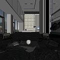 Modern Hotel Lobby Interior With Marble Flooring Large Windows Reception Desk And Art Sculpture