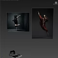 Figure Paintings Featuring Dancers in Leaping Pose with Black White Red Dress as Wall Art
